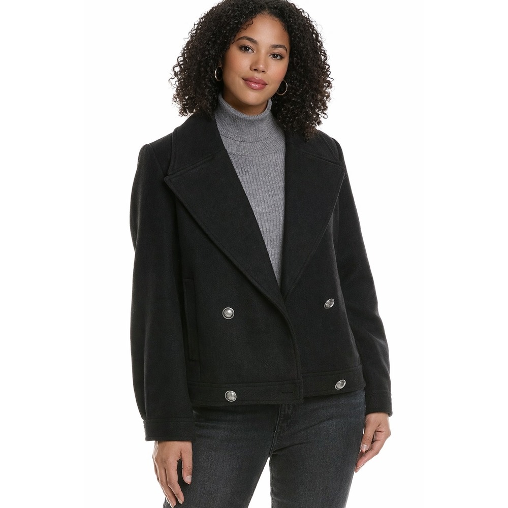 NVLT Black Double Breasted Cropped Wool Blend Jacket Women's Medium‎